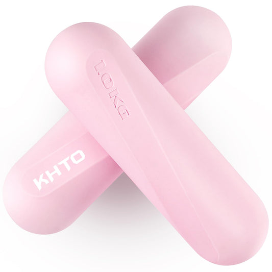 KHTO Food Grade Silicone Dumbbell Weight Bars for Women, Pink (2.2 LB | 4.4 LB Pair), Non-Slip Hex Sides Dumbbell Set for Home Gym Workout, Walking, Yoga, Dance, Barre, Pilates