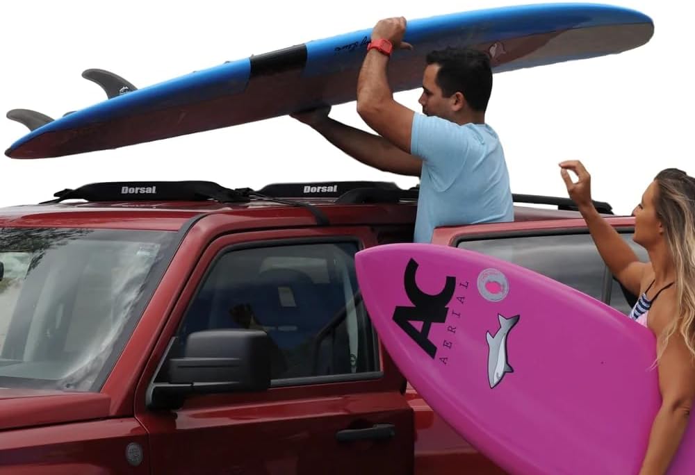 Dorsal Universal Soft Roof Rack Pads for Surfboard Kayak SUPs with Car Tie Down Straps and Storage Bag - Pack of 2 Black Polyester