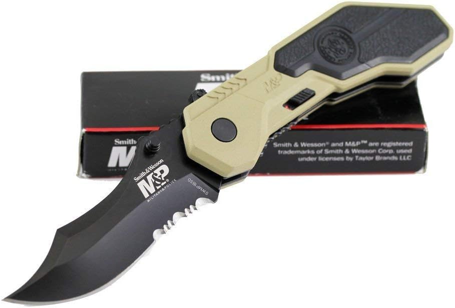 Smith & Wesson M&P SWMP1BSD 7.1in S.S. Assisted Folding Knife with 2.9in Serrated Clip Point Blade and Aluminum Handle for Tactical, Survival and EDC,Black