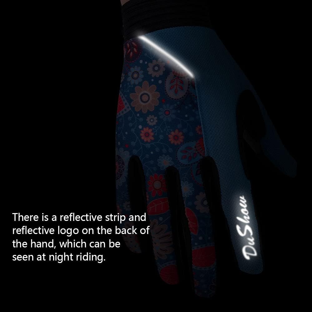 Pink Floral Cycling Gloves for Women | Full Finger Gel Padded Workout Gloves