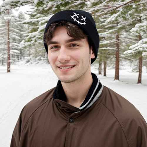 Fashion Beanie for Men Beanies Women,Warm Winter Hats for Men Embroidery Unisex Knit Hat Skull Cap(Black1)