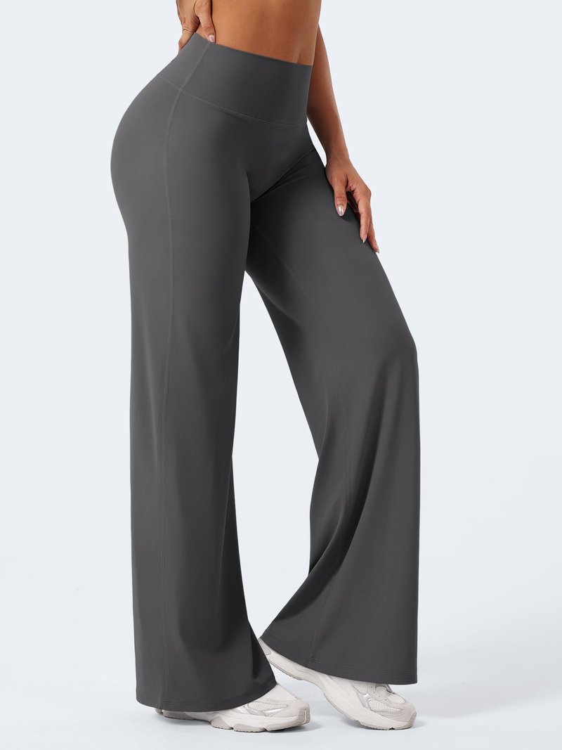 YEOREO Workout Leggings Womens No Front Seam Straight Leggings 31.5" High Waist Buttery Eddiy Gym Yoga Pants Dark Gray L
