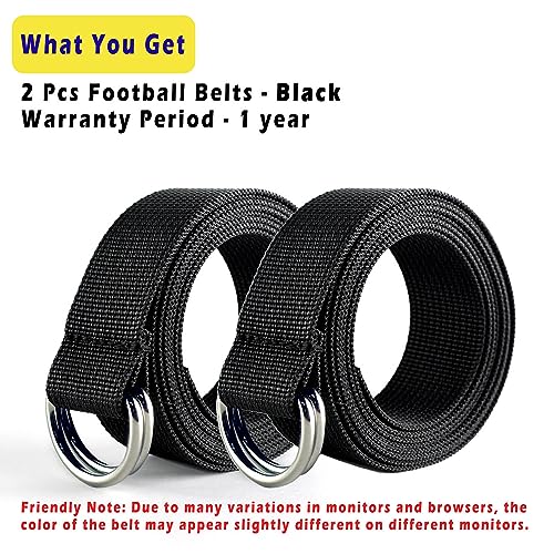 Football Belt with Stainless Steel D Rings - Black, 52 Inches for Men Women Kids