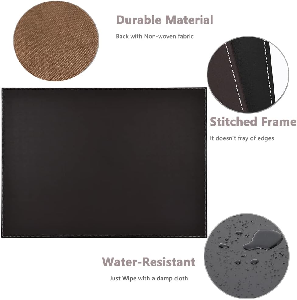 KINGFOM Ultra-Smooth PU Leather Desk Pad & Mat Office Desk Drawing & Writing Board A3/ A4 File Paper Clip Table Protector Mat on Top Large 24''x18'' (Black)
