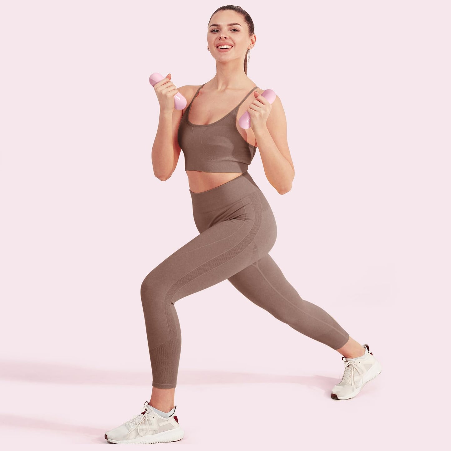 KHTO Food Grade Silicone Dumbbell Weight Bars for Women, Pink (2.2 LB | 4.4 LB Pair), Non-Slip Hex Sides Dumbbell Set for Home Gym Workout, Walking, Yoga, Dance, Barre, Pilates