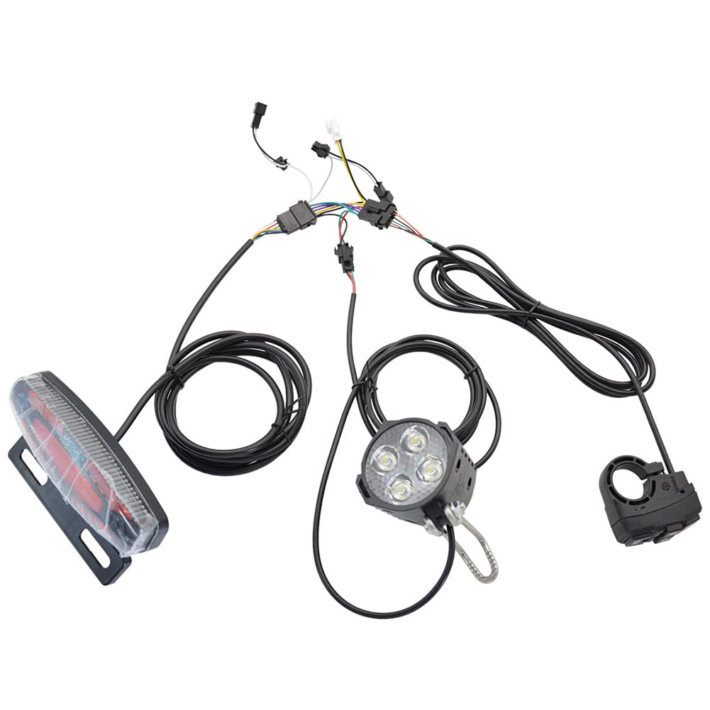TEQIN Ebike Headlight and Tail Light Sets, 24V to 48V Front Rear Warning Lights Kit, LED Night Spotlight Cycling Modification Parts 24-48V