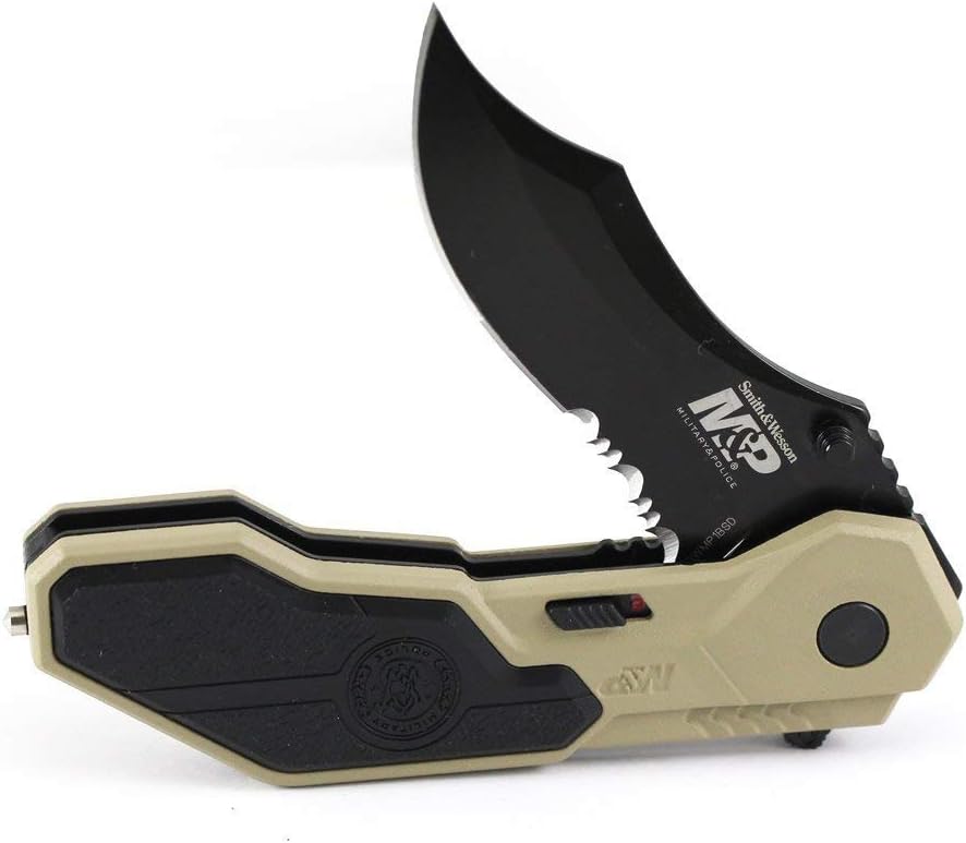 Smith & Wesson M&P SWMP1BSD 7.1in S.S. Assisted Folding Knife with 2.9in Serrated Clip Point Blade and Aluminum Handle for Tactical, Survival and EDC,Black