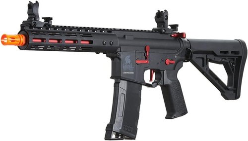 Lancer Tactical Gen 3 Programmable Trigger Archon MLOCK 9" Lightweight Durable Polymer M4 Airsoft MLOK AEG w/Lipo Battery & Charger (ETU & MOSFET Included) (Black & Red)