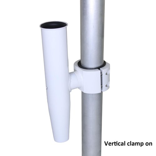 Raider T-Top Rod Holder Aluminum Single clamp on fit 1.5",1.875",2" inch Horizontal or Vertical Fishing Boat Tower/Leaning Post/Rail (1, White)