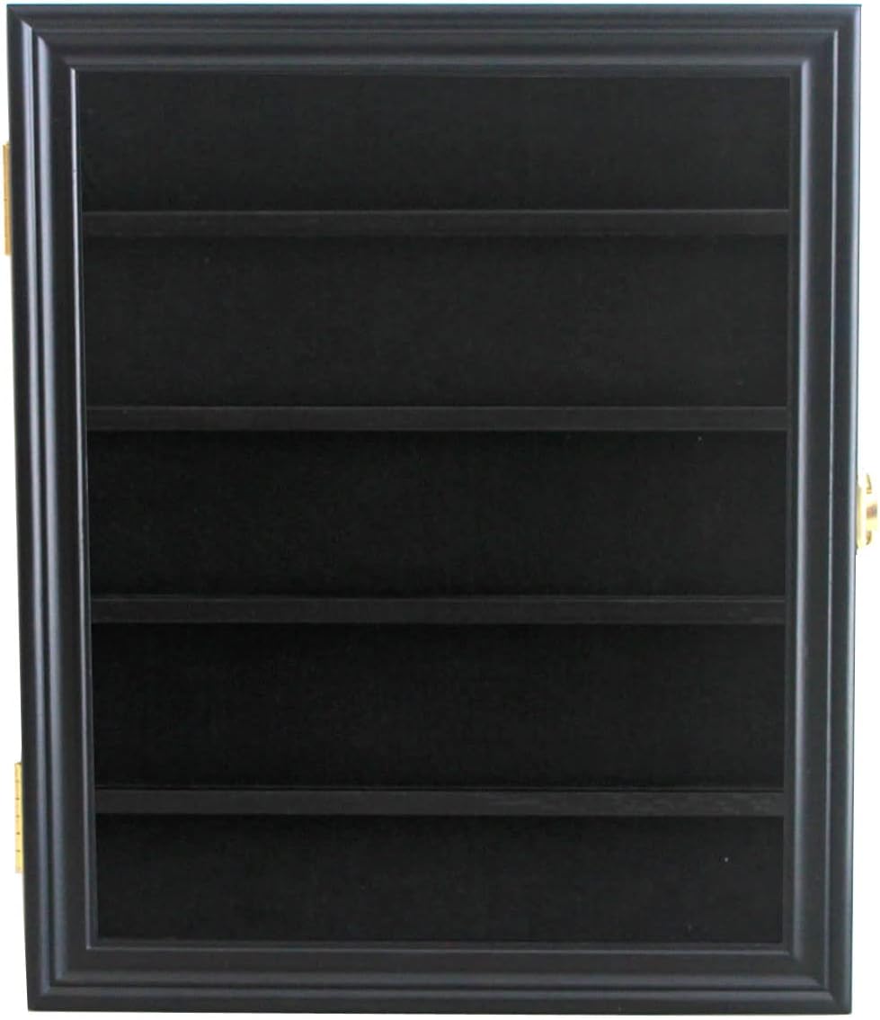 30 Lighters Display Case Wall Cabinet Compatible with Zippo Lighters Military Sport Collectible Match Book Black Frame