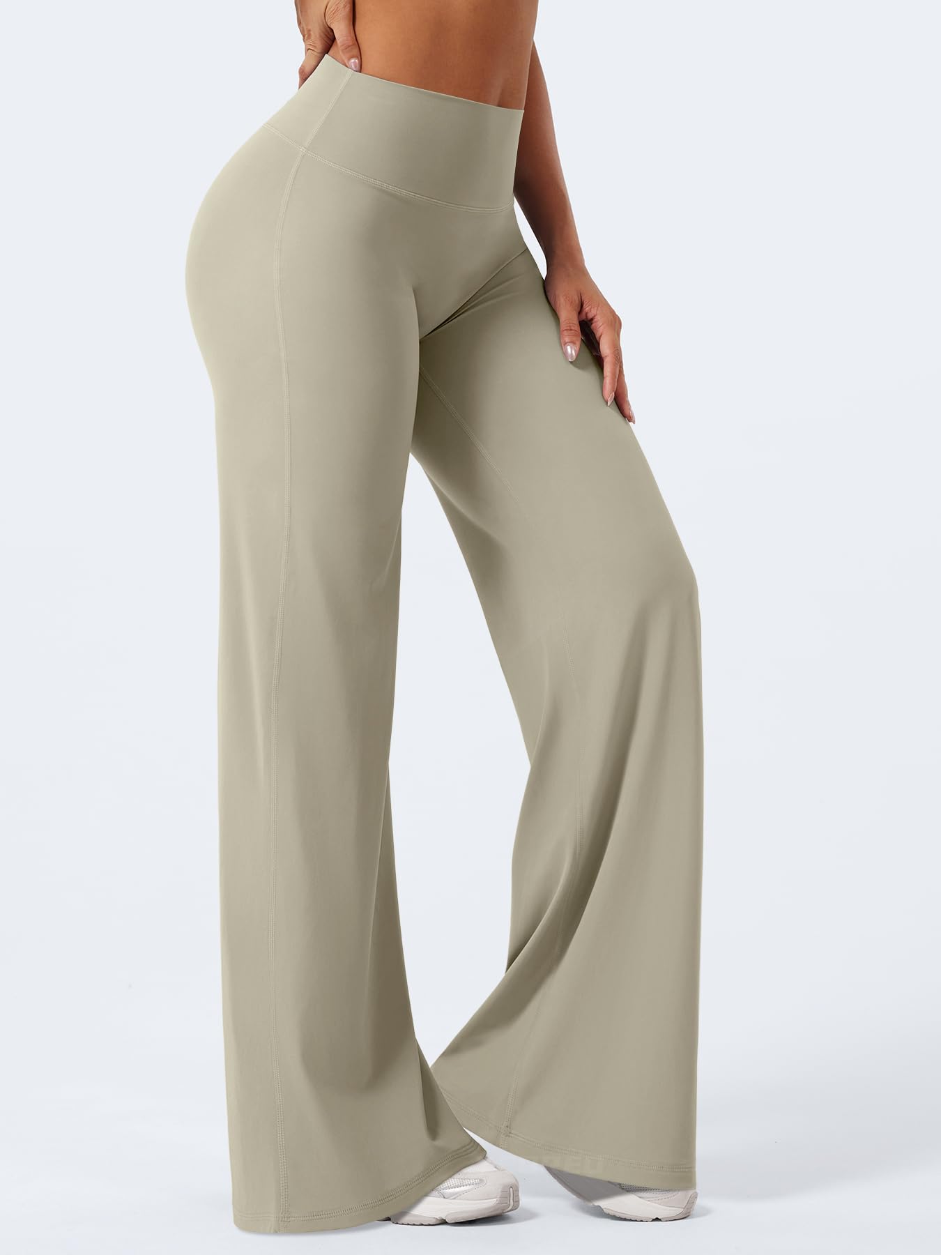 YEOREO Workout Leggings Womens No Front Seam Straight Leggings 35" High Waist Buttery Eddiy Gym Yoga Pants Light Sand XS