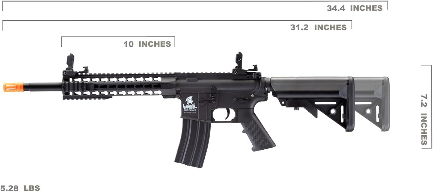 Lancer Tactical Gen 2 LT-19 Airsoft M4 Carbine 10" Electric Full/Semi-Auto Airsoft AEG Rifle, Included 6mm 0.20g BBS, Charger, and Battery