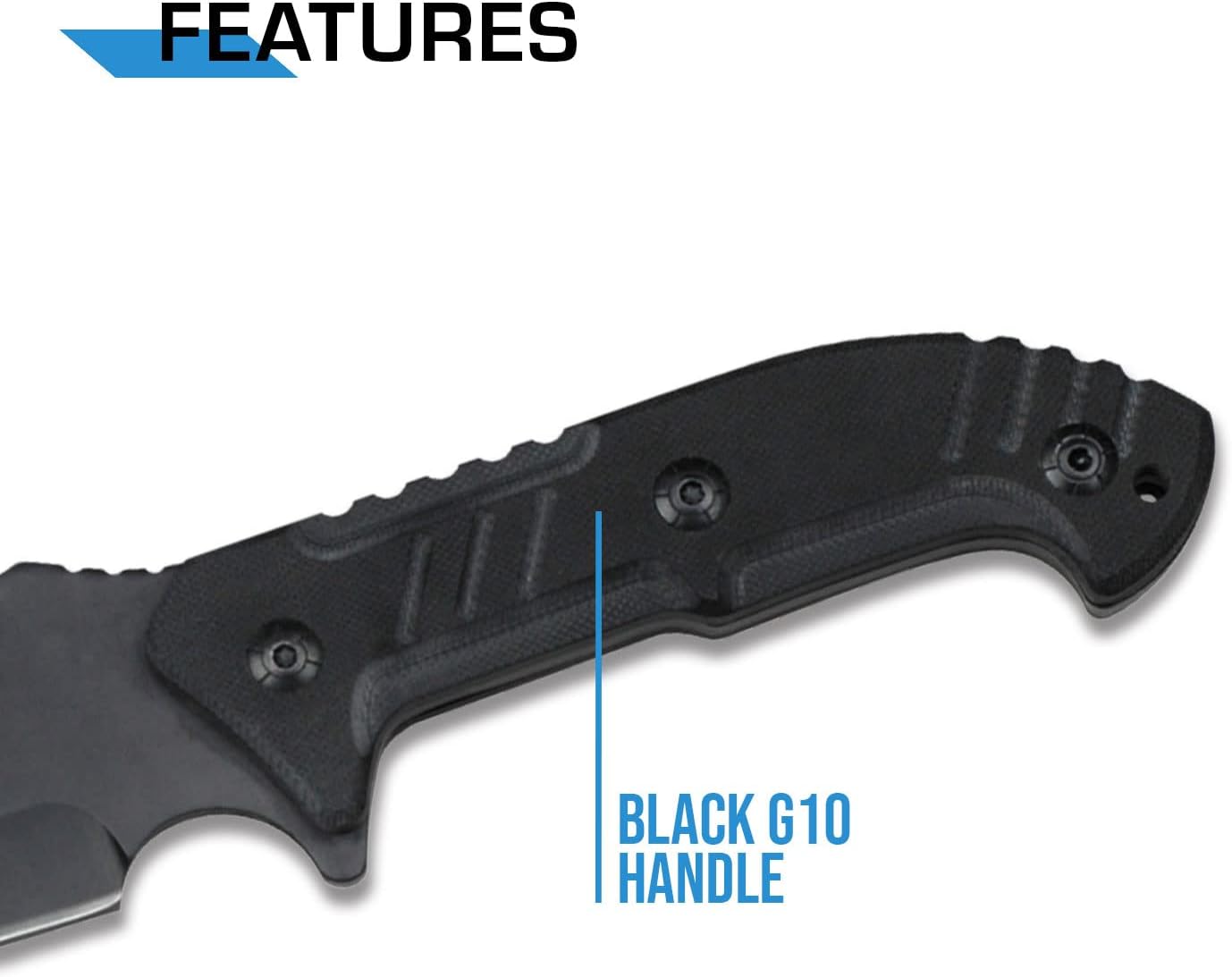 MTech USA – Fixed Blade Knife – Black Stainless Steel Blade with Black Carved G10 Handle, Full Tang, Includes 1680D Nylon Sheath - Hunting, Camping, Survival, Tactical, EDC – MT-20-39