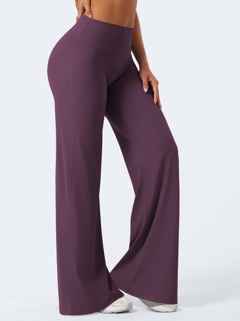 YEOREO Workout Leggings Womens No Front Seam Straight Leggings 35" High Waist Buttery Eddiy Gym Yoga Pants Black Berry Purple XL
