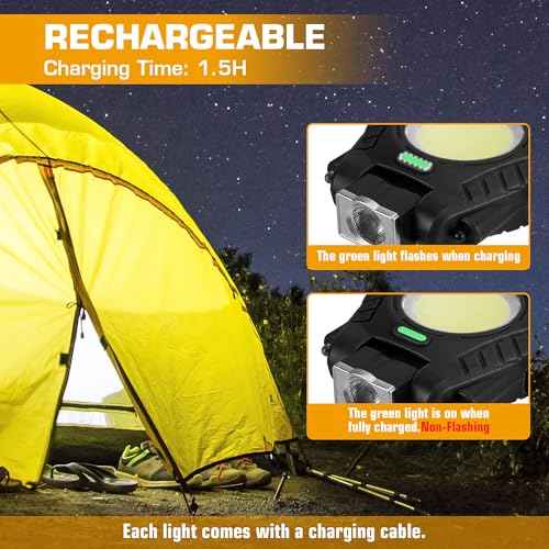 EverBrite COB Keychain Work Light, 2 Pack Rechargeable Keychain Light with Sensor Mode, Mini Magnetic Key Chain Light with 180¡Æ Rotatable Bracket, Bottle Opener, Clip - for Hiking, Camping, 6 Modes