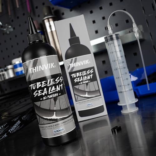 Thinvik Tubeless Tire Sealant 500ML/16.9oz No Puncture Hassle and Leak Prevention for Road Bike MTB CX and Gravel Bicycle Tubeless Tyres Sealant Injector Set/500ML(Single)