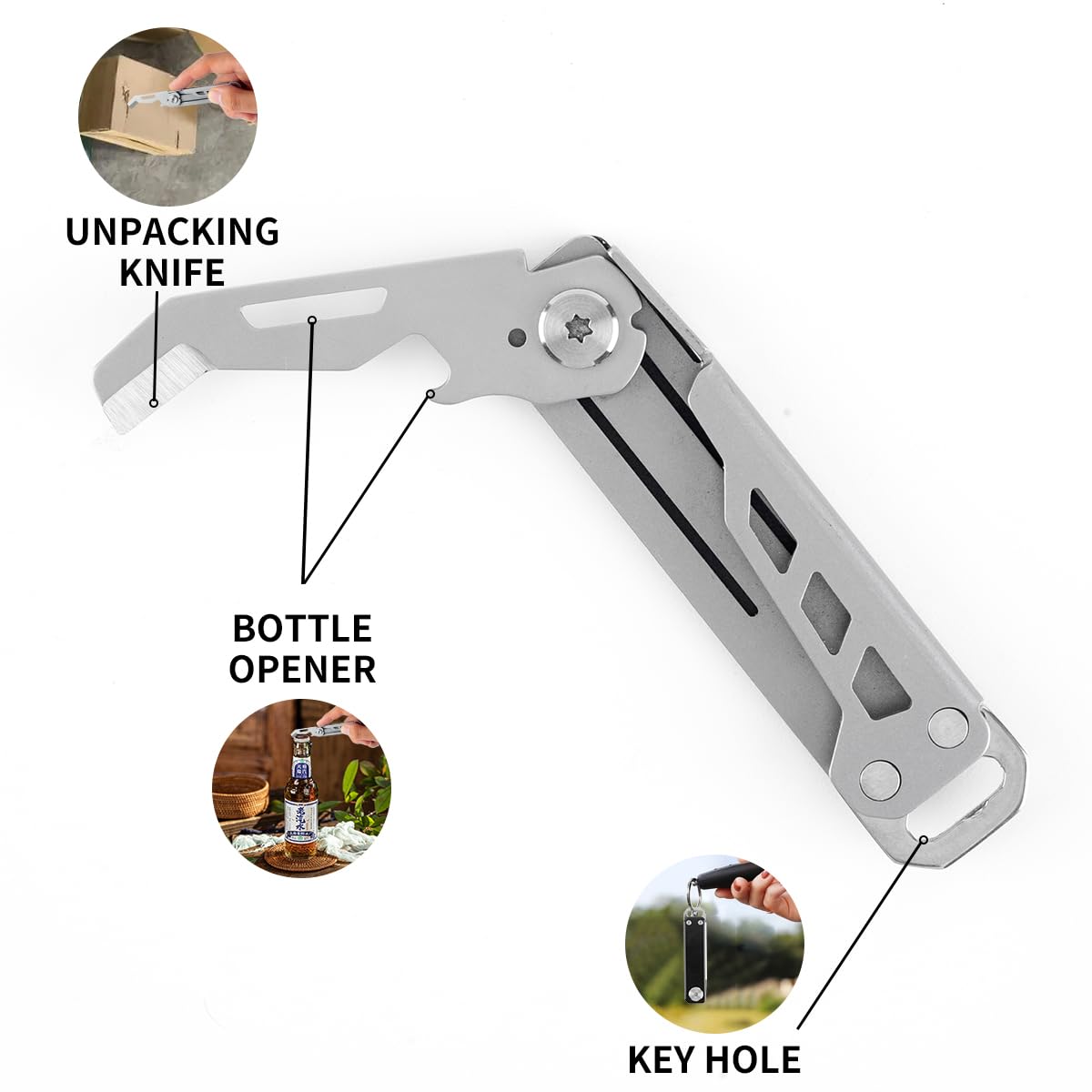 Keychain Bottle Opener, 2 in 1 Keychain Multi Tool, Portable Pocket Box Cutter, Stainless Steel Utility Gadget, Gift for Women, Men, Father, Christmas