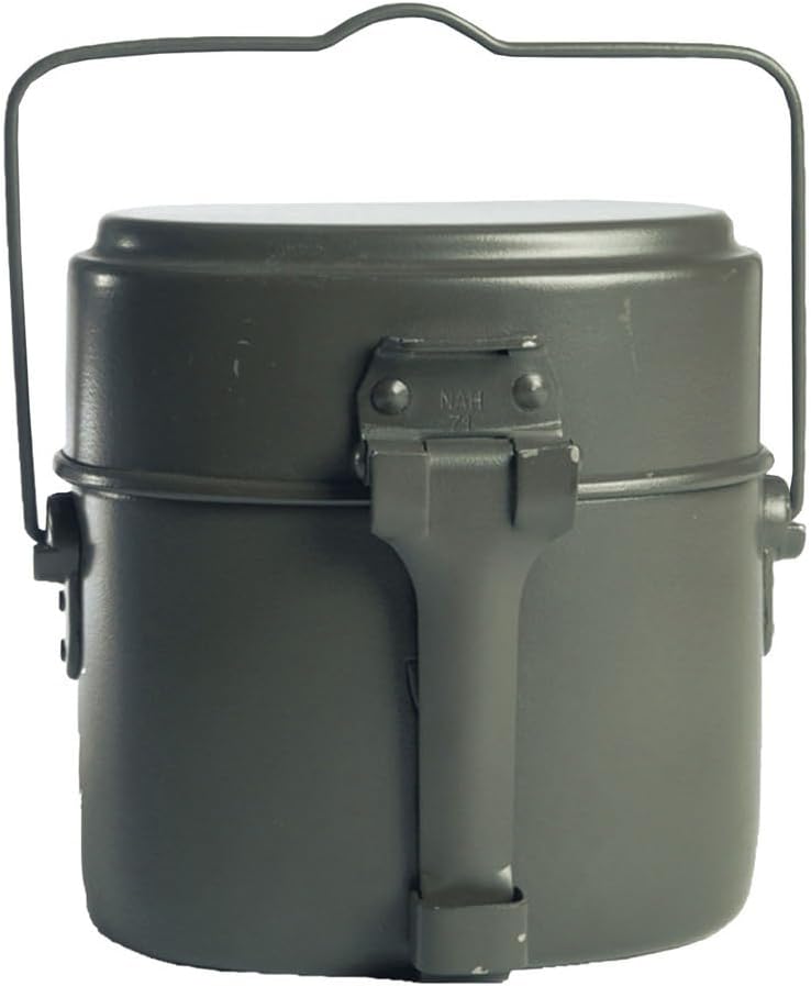 MIL-TEC German Style Gray Aluminum Mess Kit | Three-Part Portable Military Mess Tin with Clap Frame | Ideal for Camping, Hiking, Outdoor Cooking | Height: 6.5", Width: 4.25", Weight: ca. 16 oz.