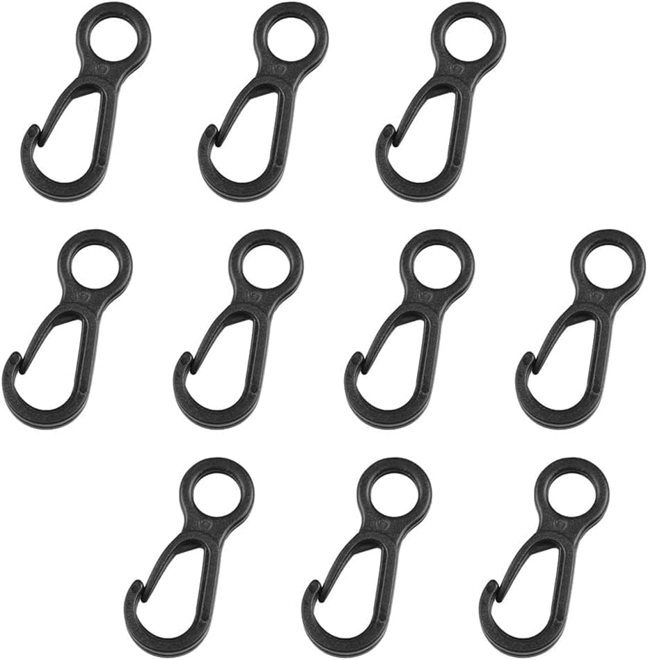 10Pcs Black Plastic Multifunction Snap Clip Hook Camping Carabiner Buckle,Camping Equipment Tent Buckle Clips Tent Hooks for Lights Hanging to Canopy Outdoor Tent Accessories and Keychain Carabiners