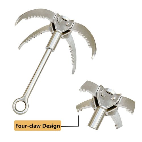 4-Claw Grappling Hook Stainless Steel Claw Carabiner,with 20m/66ft Auxiliary Rope,Climbing Foldable Safety Portable Multifunction Grappling Outdoor for Climbing, Anchoring, Fishing,Hiking