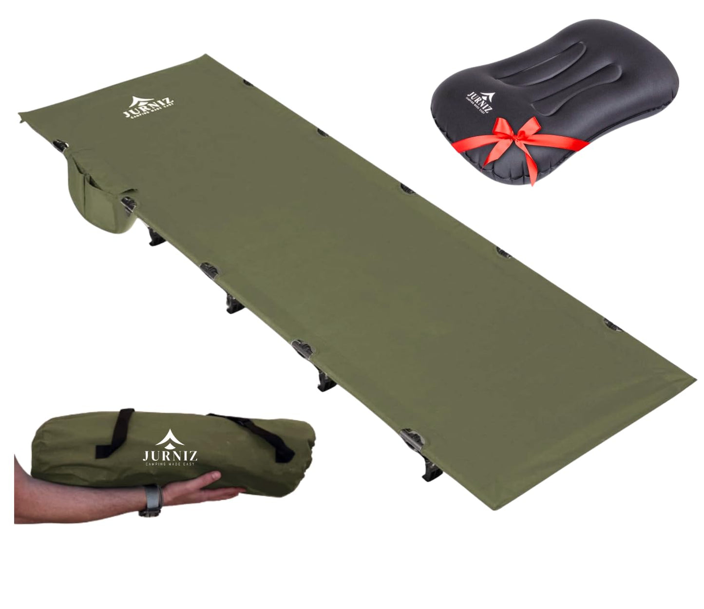 JURNIZ Ultralight Camping Cot for Adults and Kids; Supports up to 330lbs; 4.85lbs Ultralightweight Portable Camping Bed for Hiking, Camping and Backpacking with Carry Bag (Green)