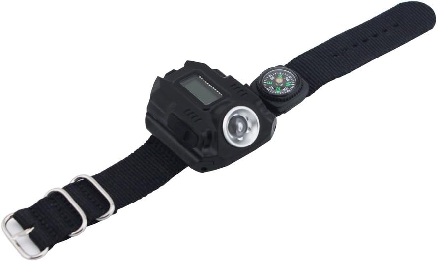 Super Bright Wrist LED Light R5 Rechargeable Waterproof LED Flashlight Wristlight Watch with Compass, Best for Running Mountain Climbing Camping Survival Hiking Hunting Patrol