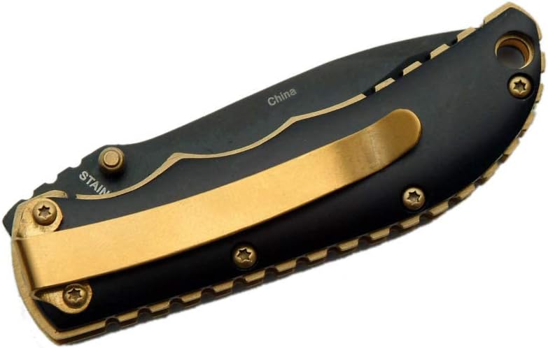 Rite Edge Folding Pocket Knife, Black & Gold Deer Design, 3.5" Compact Stainless Steel Blade, EDC with Pocket Clip