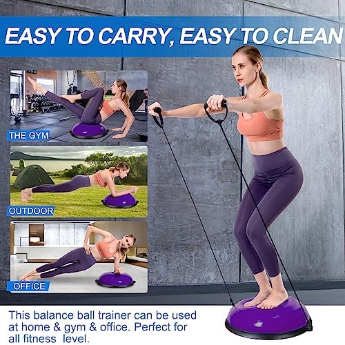 Zeatly Half Balance Ball Trainer - Core Exercise Equipment for Stability & Strength Training, Includes Resistance Bands & Pump - Balance Beam for Home Gym, Fitness, Rehabilitation & Physical Therapy(New-purple)