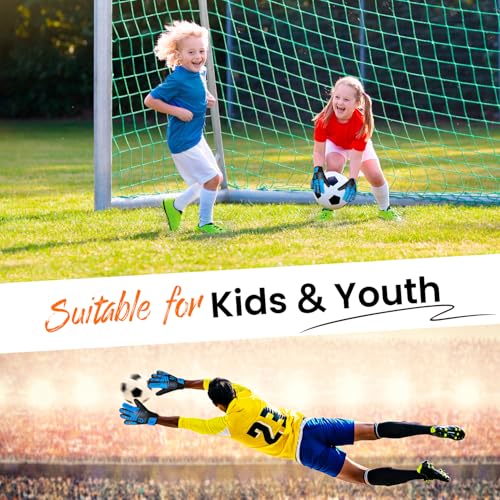 Kids Soccer Goalkeeper Gloves - Blue, Size 8, Anti-Skid Latex Grip, Youth Training Gloves for Ages 11-14