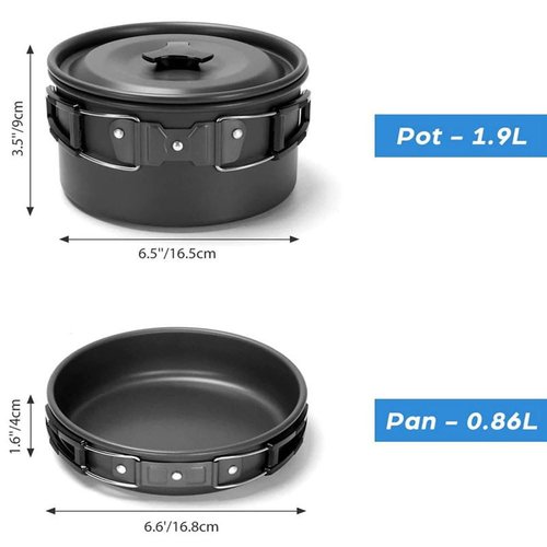 BIUMALL Camping Cookware Set Lightweight Portable Pot Pan Kettle Cups Spoon Fork Cutter with Carry Bag for Camping, Backpacking, Outdoor Cooking and Picnic