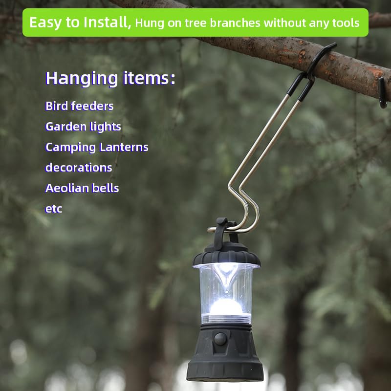 Kuyafenni Outdoor Camping Lantern Hook for Tent lamp Hanger, Bird feeders, Garden Lights, Heavy Duty Outdoor Light Hook - Sturdy and Non Slip Pole Hooks for Yard lightings, Decor, 2 PCS