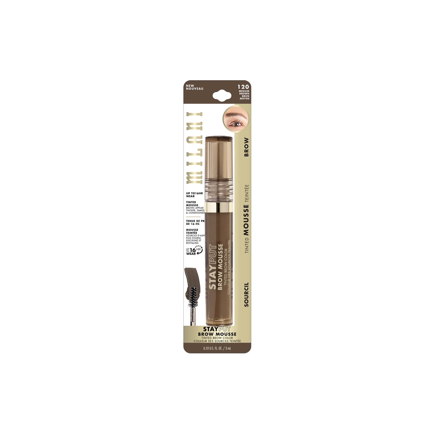 Milani Stay Put Brow Mousse | Tinted Medium Brown Color | 0.10 Fl Oz