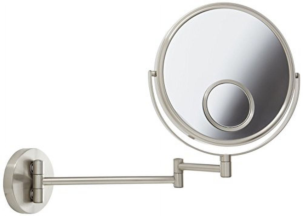 Jerdon 10X/1X Wall-Mounted Makeup Mirror | 13.5-Inch Extension | Nickel Finish