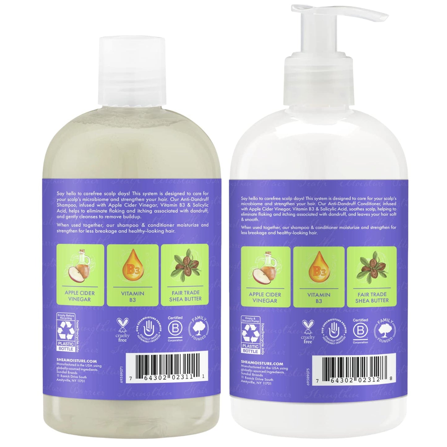SheaMoisture Anti-Dandruff Shampoo & Conditioner Set | Salicylic Acid, 12 Oz
