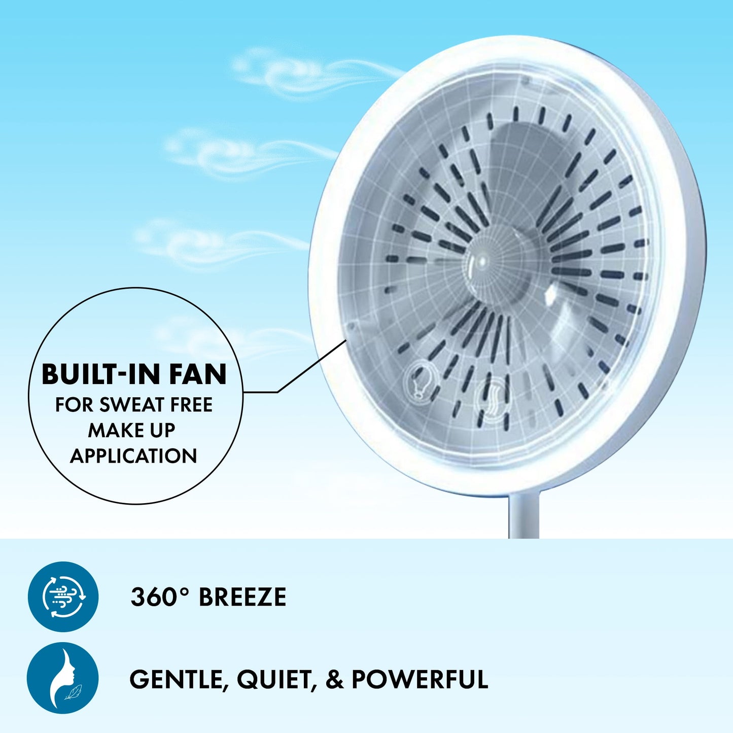 LED Lighted Makeup & Shaving Mirror | 5X Magnification | Built-In Fan