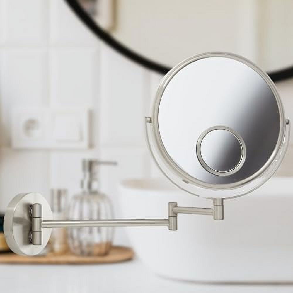 Jerdon 10X/1X Wall-Mounted Makeup Mirror | 13.5-Inch Extension | Nickel Finish