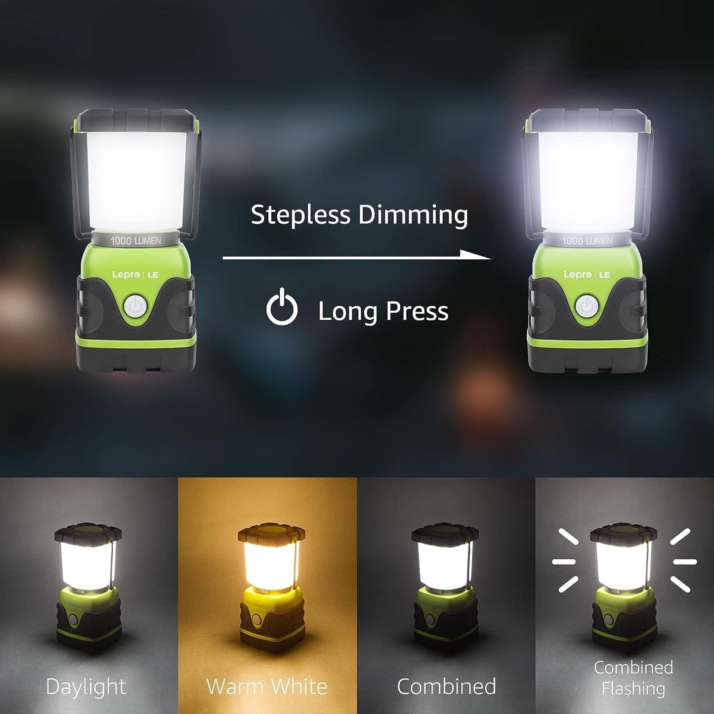 Lepro Bundle - 1000LM Battery Powered LED Camping Lantern & 2 Packs 230°COB Wide Beam & Adjustable Spotlight, Waterproof Headlamp