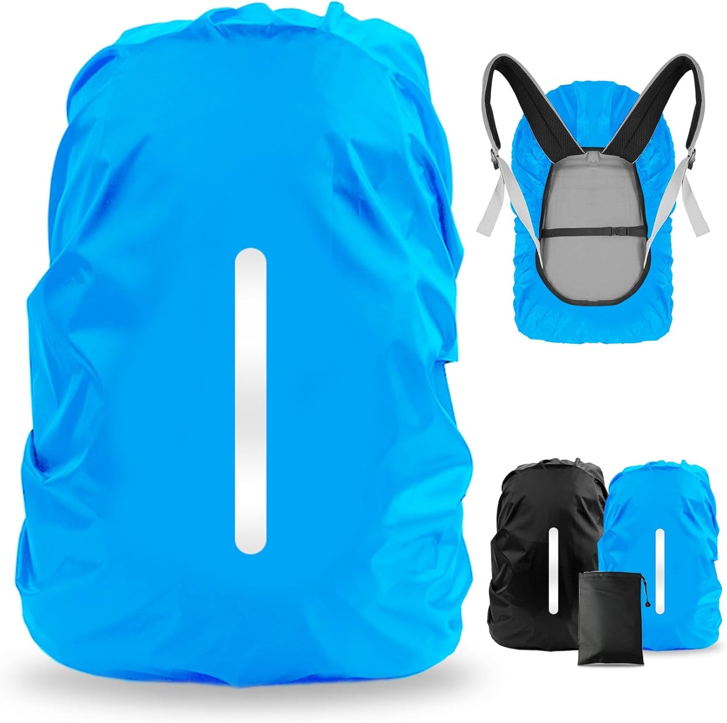 LAMA 2pcs Waterproof Rain Cover for Backpack, Reflective Rainproof Protector for Anti-dust and Anti-Theft M 30L-40L Black