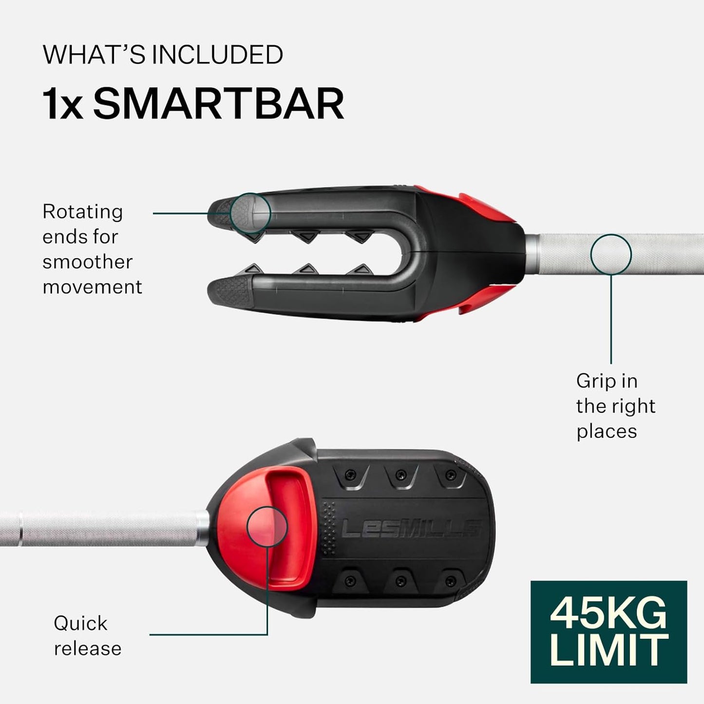 Les Mills™ SMARTBAR™ Exercise Barbell for Total Body Workouts, For Use With Free Weights, Home Gym Equipment - Weight Plates Sold Separately
