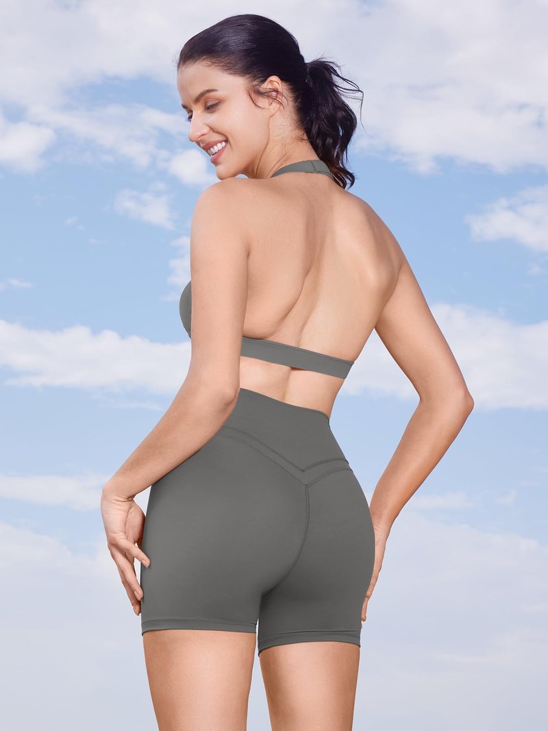 YEOREO Gym Workout Shorts for Women High Waisted Tummy Control Hidden Scrunch 4.5" Booty Shorts Julissa Cross Waist Yoga