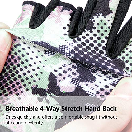 Fishing Gloves Men Women Fingerless Kayak Paddling Sailing - Black Spot Camo, Medium