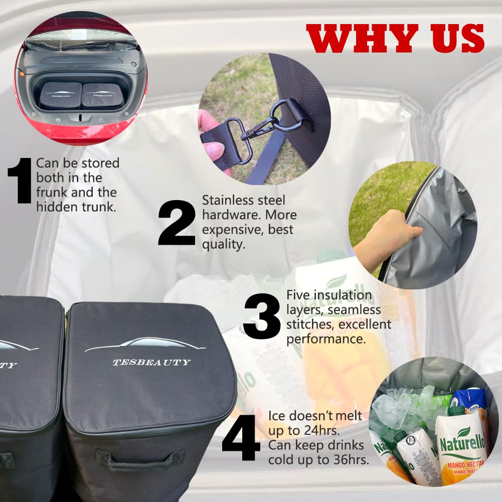 Camping Cooler Tesbeauty Insulated Bags Water Tight Versatile Use Grocery Bags for Tesla Model Y Model X Frunk Organizer Two Bags Shoulder Straps Provided