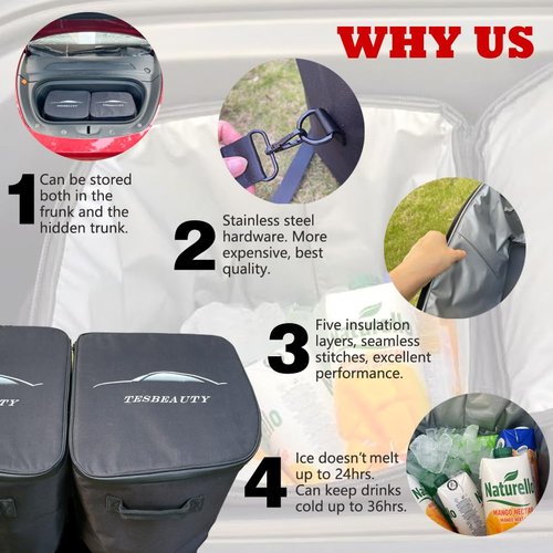 Camping Cooler Tesbeauty Insulated Bags Water Tight Versatile Use Grocery Bags for Tesla Model Y Model X Frunk Organizer Two Bags Shoulder Straps Provided