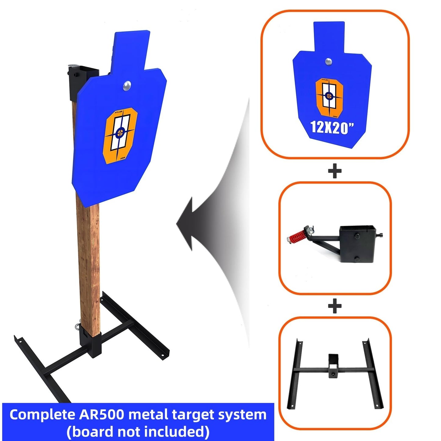 ATFLBOX 1/2 inch Thick AR500 Steel Target Stand System, 12" x 20" Torso Shooting Target with 2x4 Target Stand Kit