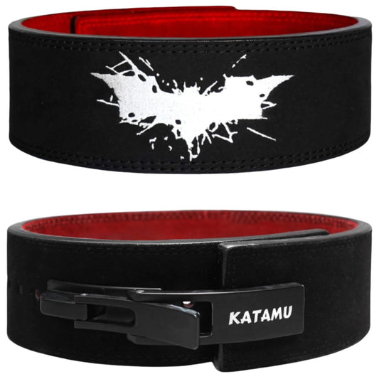 Katamu Premium Leather Lever Weightlifting Belt – Secure Steel Lever, Powerlifting Support for Deadlifts, Squats & Heavy Lifts - Be A Hero (Vengeance, Medium)