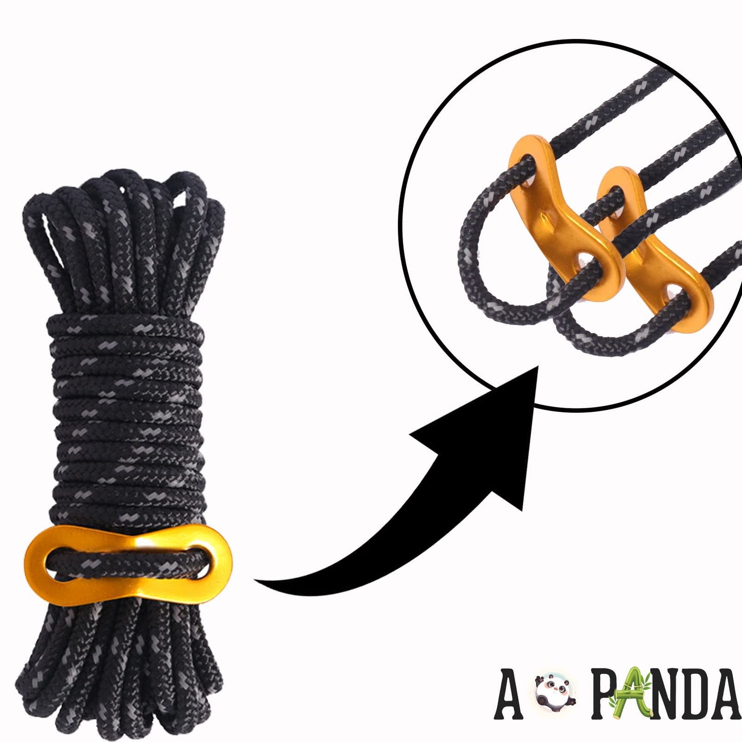 A Black Rope Outdoor Guy Lines Tent Cords, AOPANDA with Aluminum Alloy Buckle for Camping Rope, Suitable for Camping, Outdoor Sports(4mm,13ft,4pack)