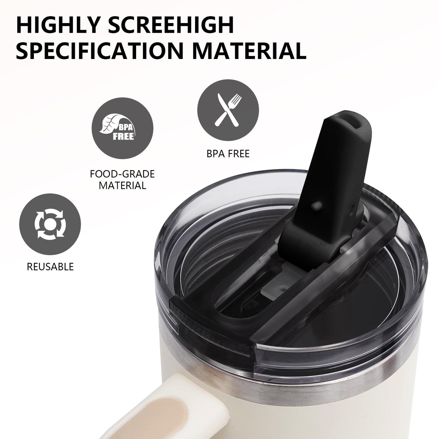 2PC Replacement Leak Proof Tumbler FLIP Lid With Straw - Fit For Stanley ProTour Quencher and Quencher H2.0 20oz,30oz Tumbler (2BLACK, 20oz and 30oz)