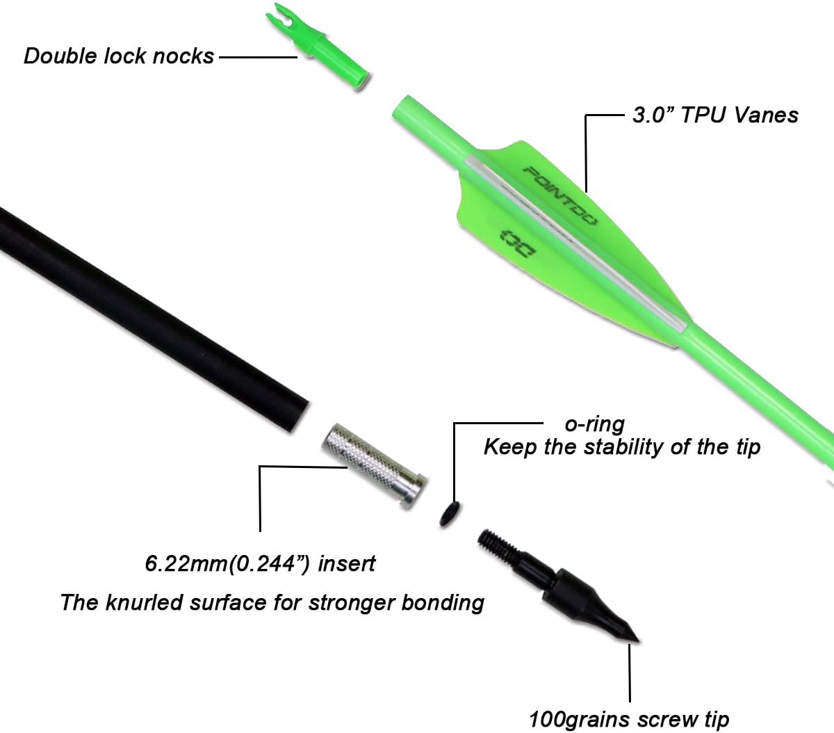 30inch Carbon Arrow Fluorescence Color Targeting and Practice and Hunting Arrows for Compound Bow and Recurve Bow with Removable Tips(Pack of 12)