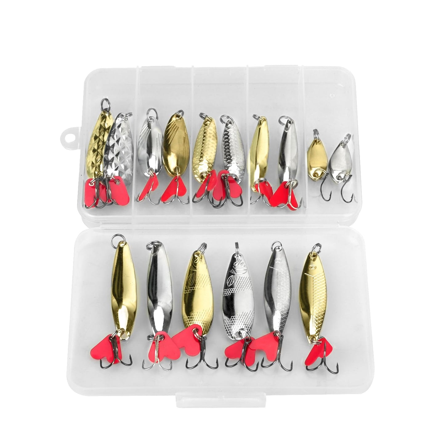 DONQL Spoon Fishing Lures, 16pcs Metal Fishing Spoon Lures Hard Baits Saltwater Fishing Lures Spinner Baits Fish Treble Hooks Tackle Salmon Bass (Set A)