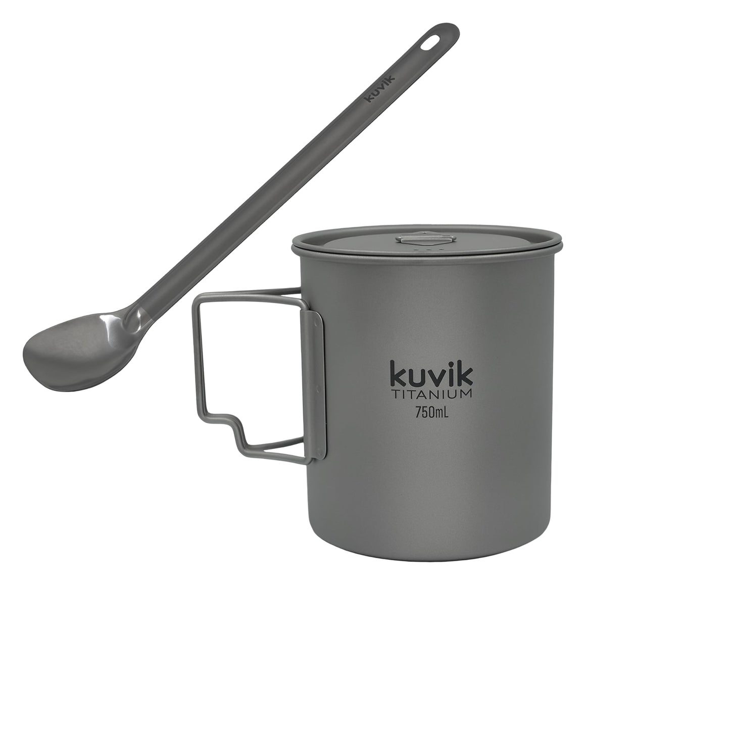 Kuvik Titanium Long Handle Spoon & 750ml (25.4 oz) Titanium Pot Bundle
